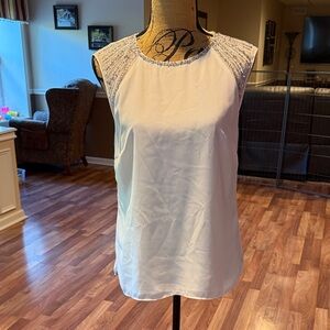 White House black market size 6 white blouse with beads and sequins